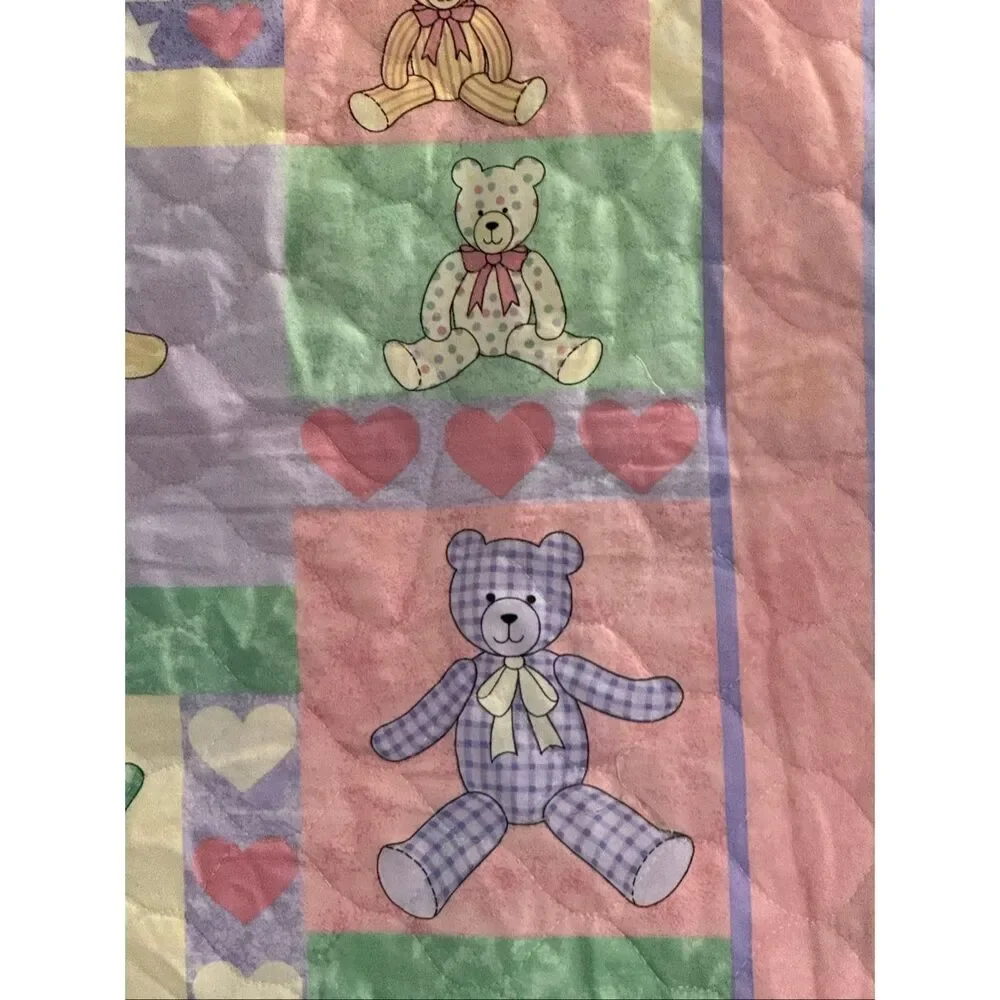 Teddy Bears Handmade Quilt Crib/Lap Hand Quilted 43 X 33 Teddy Bears satin edge